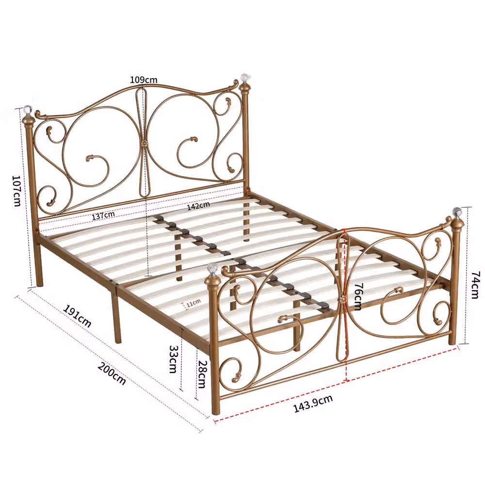 SquareBoxx Sofia Double Metal Scrollwork Crystal Finials Bed Frame in Gold – 2
