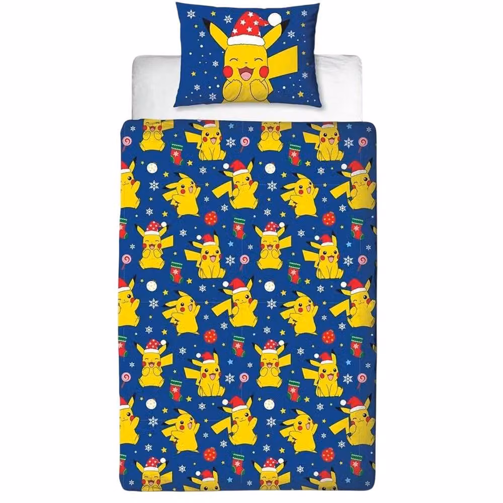 Pokemon Christmas Reversible Duvet Cover and Pillowcase Set in Blue, W: 90 cm, L: 200 cm – 2