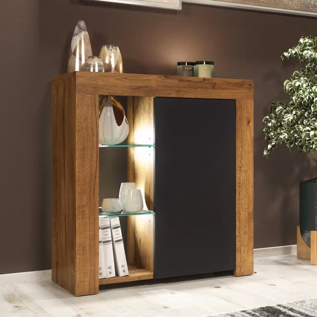 Creative Furniture Serene Sideboard in Dark Oak and Black Matt with Integrated Lighting