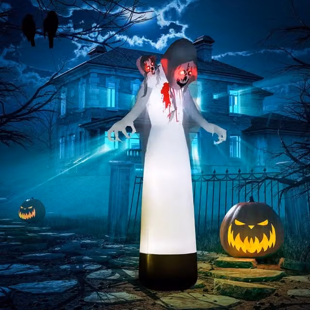 OUTSUNNY 8.9ft Tall Halloween Inflatable Three-Head Witch Ghost Decoration in White – 1