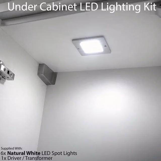 Loops 6x Aluminium Ultra-Slim Square Under Cabinet Kitchen LED Light and Driver Kit in White – 1