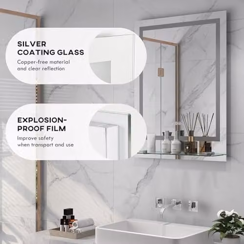 Kleankin Dimmable LED Bathroom Mirror in Silver with Touch Switch and Rectangular Design – 7