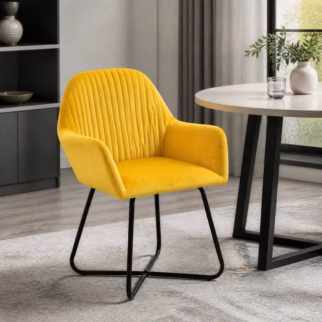 STILVORA Yellow Velvet Tub Chair with Metal Base and Armrests