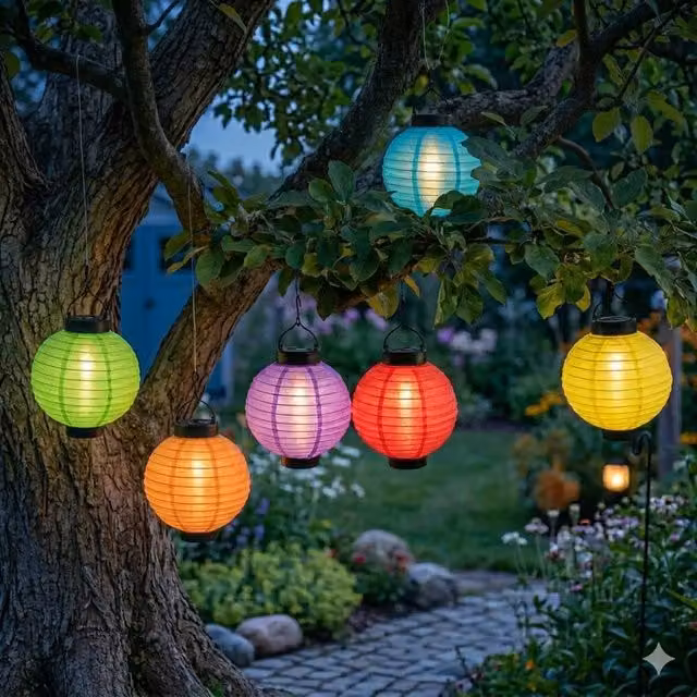 Voltico Solar Hanging Lantern Set of 6 Multicolour Outdoor Garden Lights – 1