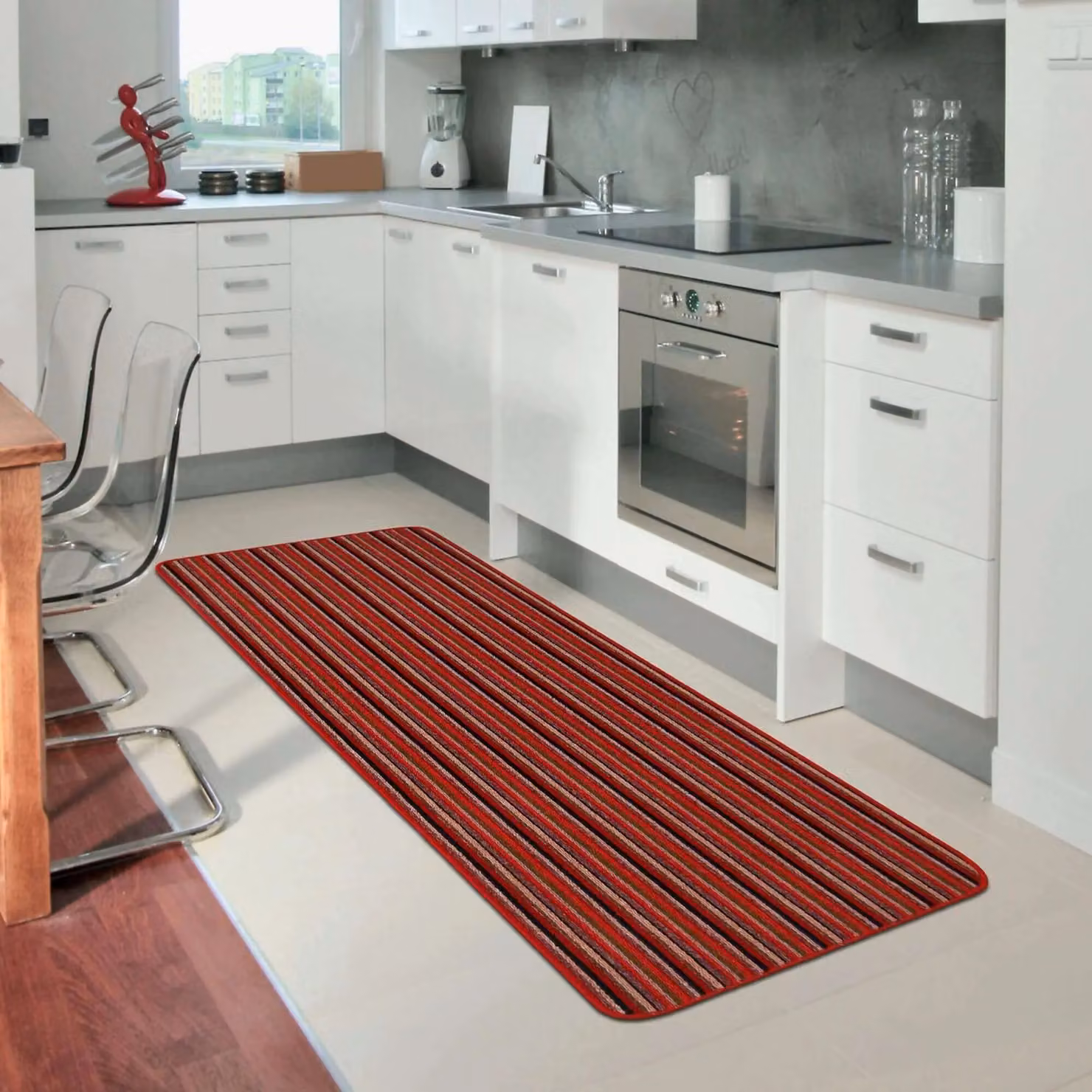 THE RUGS Washable Nonslip Striped All-Purpose Mat, Red, W: 67 cm x L: 100 cm – 4