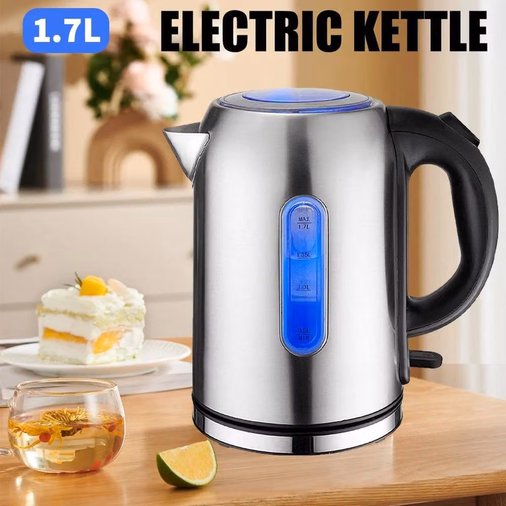 FLAVORA Silver Stainless Steel Quiet Fast Boil Electric Kettle, 1.7 l – 2