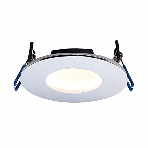 Netlighting Orbitalplus Fire Rated Recessed LED Downlight, IP65 Bathroom Light with Chrome Plate and Grey Finish, Warm White