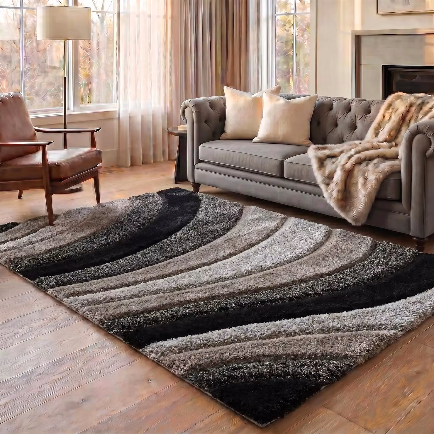 Desire Rugs Modern Soft Waves Shimmer Shaggy Area Rug in Grey, W/D/H: 60 x 220 cm – 4