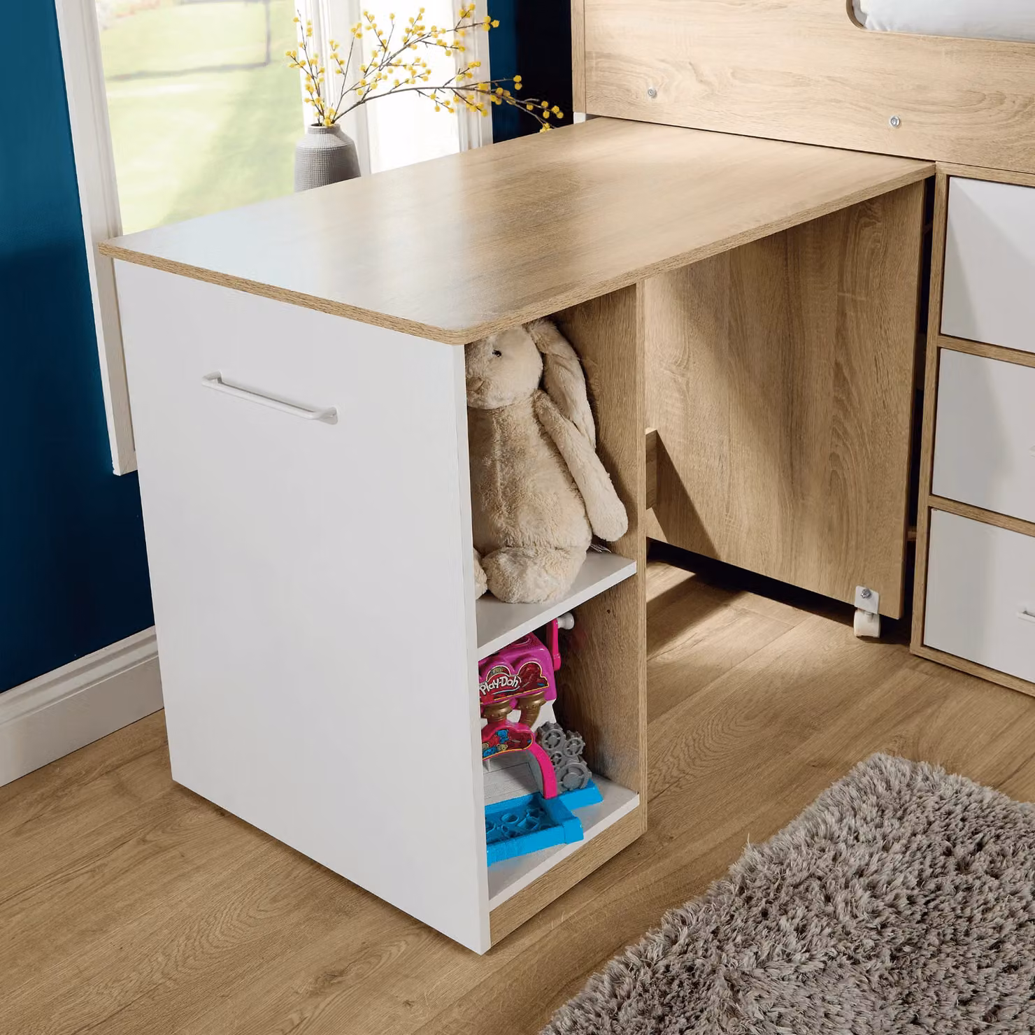 Home Source Kids Single Cabin Loft Bed with Integrated Storage and Hidden Desk in White – 2