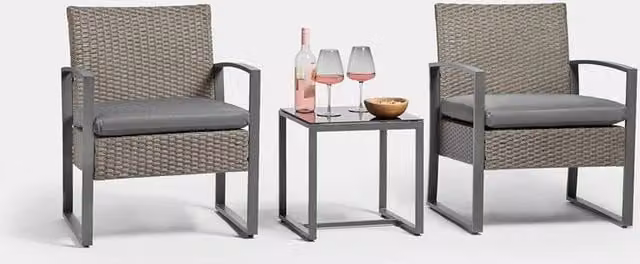 VonHaus Bistro Table and 2 Chairs Set in Grey Rattan Effect with Metal Frame – 1