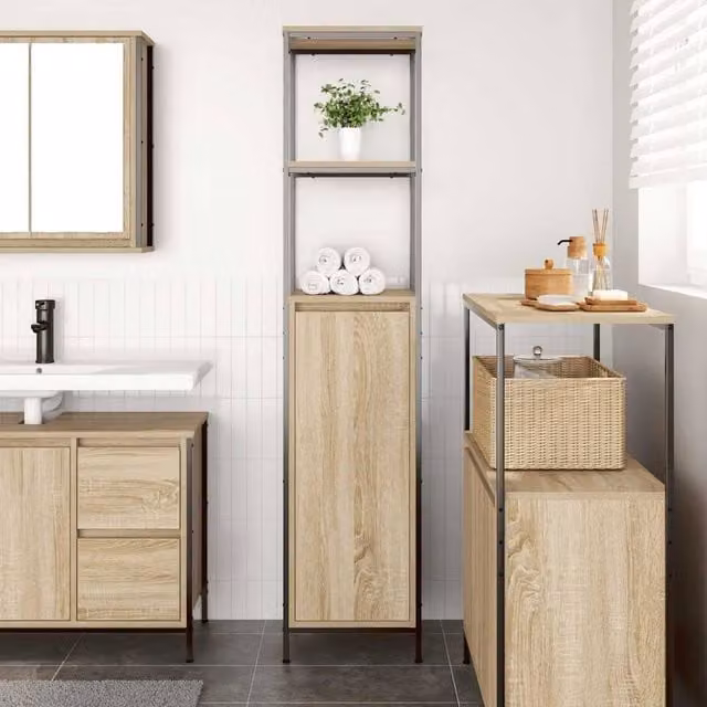 Berkfield Home Durable Bathroom Cabinet with Shelves in Sonoma Oak, W/D/H: 36 x 35 x 165 cm