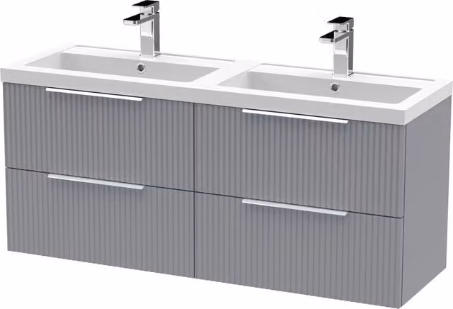 Balterley Fluted Wall Hung 4 Drawer Vanity Basin Unit and Basin, Satin Grey, Width: 120 cm – 1