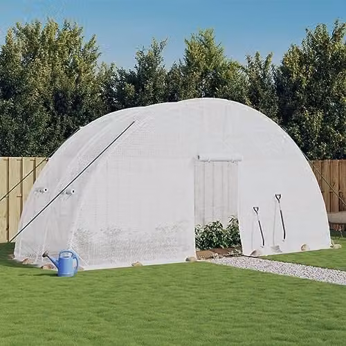 vidaXL Greenhouse with White Steel Frame, 12 m², W: 6 m, D: 2 m, H: 2.85 m – 2