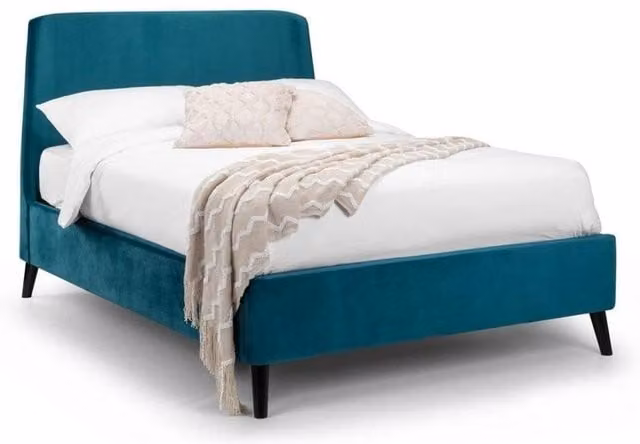 Ashfield Modern Upholstered Curved Bed Frame in Petrol Velvet, Double (140 x 200 cm)