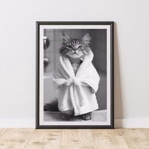 60 Second Makeover Cat Bathrobe Animal Print Paper Poster, A3