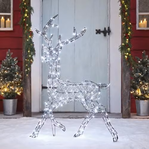 Lights4fun Dual LED Studley Reindeer Stag with 260 Warm White Lights, White, H 115 cm – 3