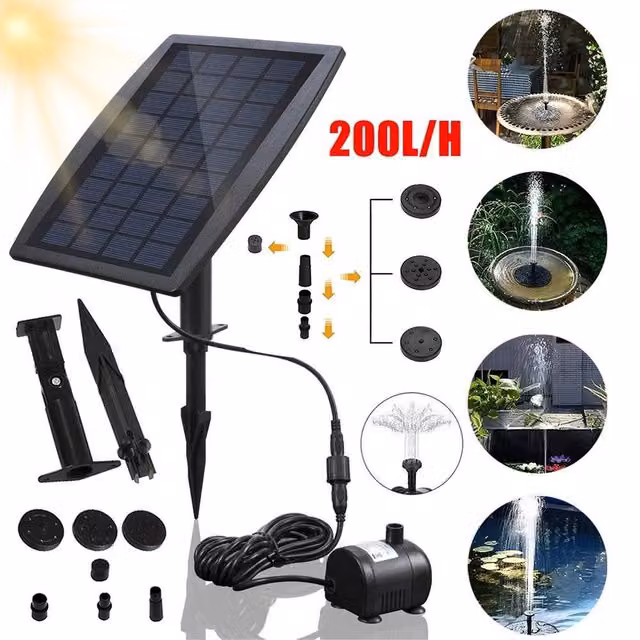 FLAVORA Solar Submersible Water Pump Fountain Kit for Garden Ponds and Pools, Black, W/D/H: 100 x 100 x 100 cm – 1