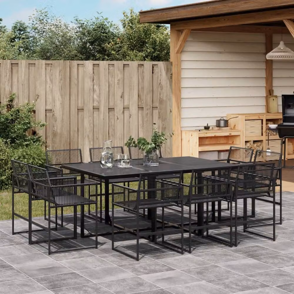 Berkfield Home Beautiful 11 Piece Black Poly Rattan Garden Dining Set – 2