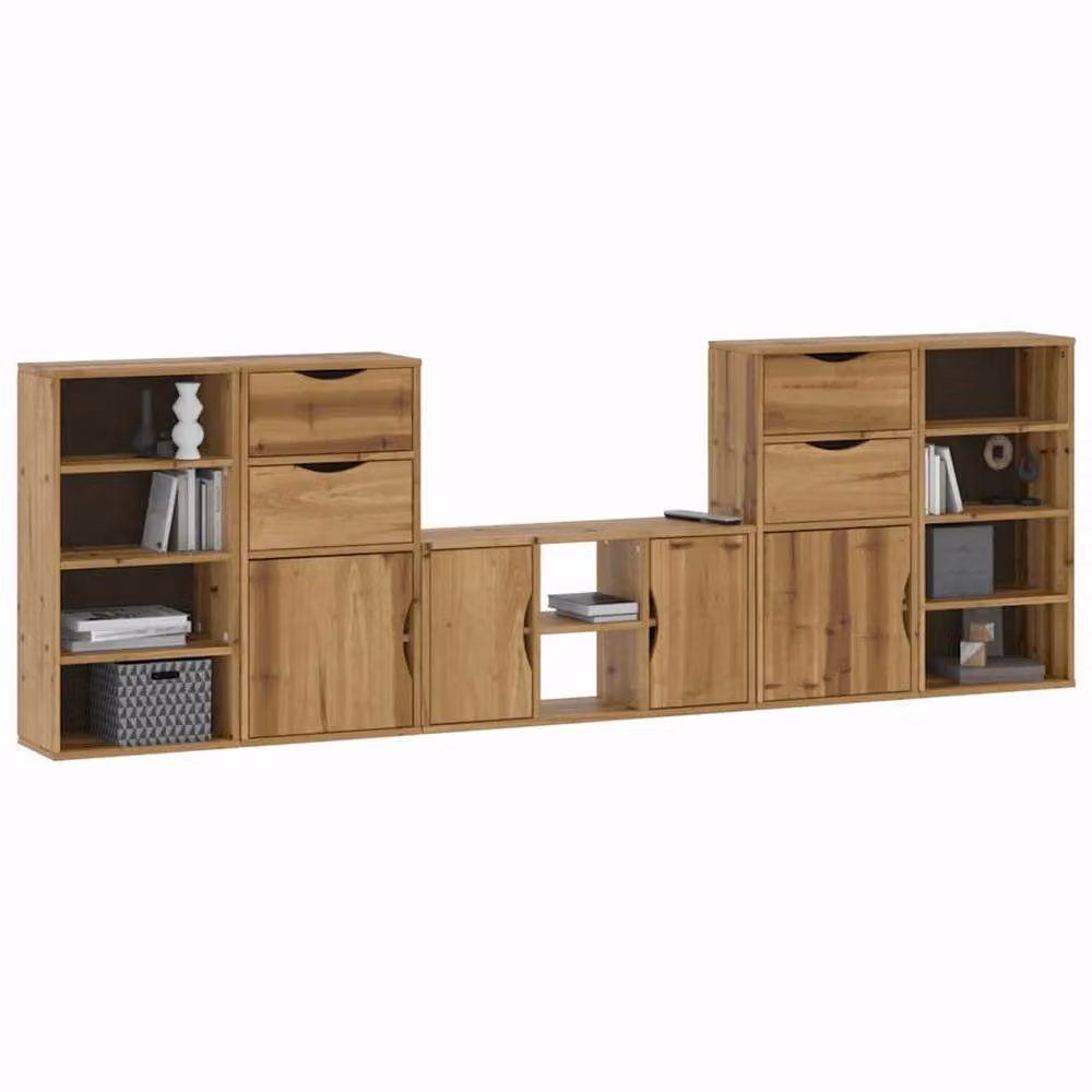 Berkfield Home ODDA 5 Piece Solid Wood Pine TV Unit with Storage in Brown – 3