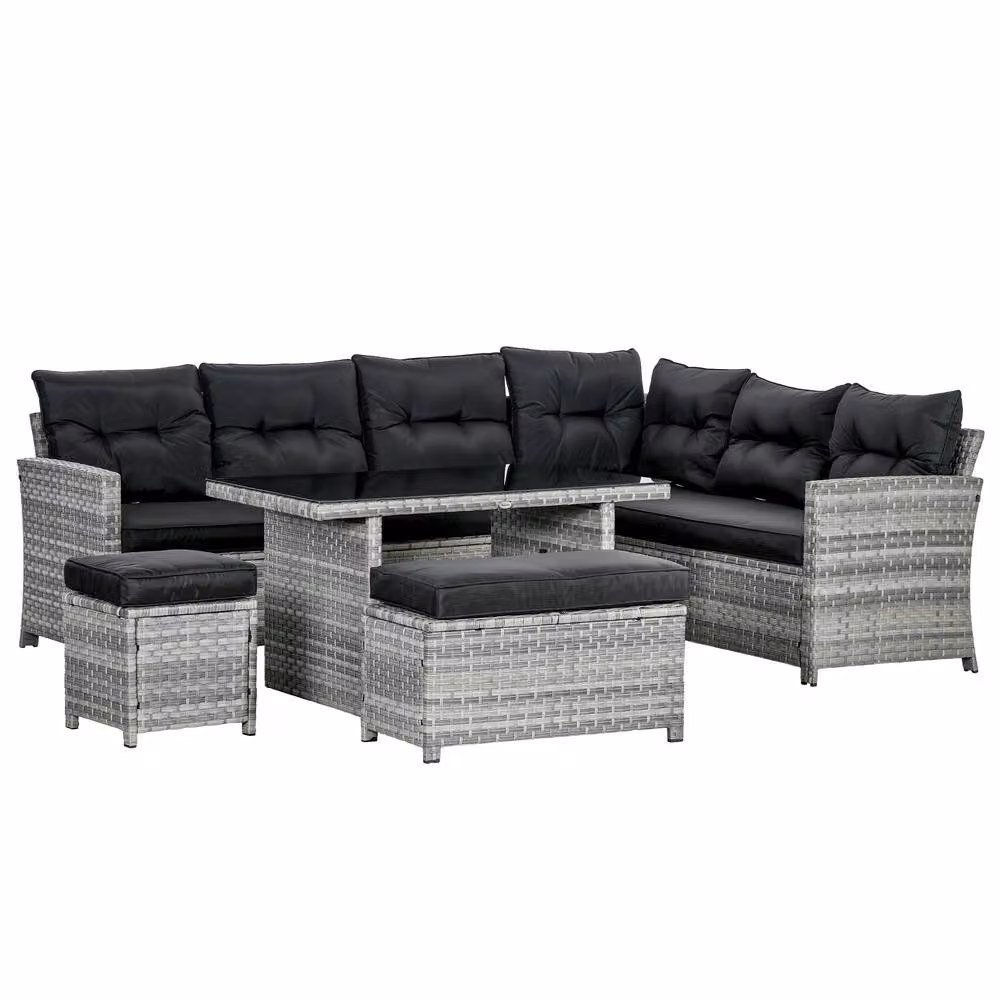 STILVORA 5-Piece Modern Sofa Set with Rattan Design in Grey – 4