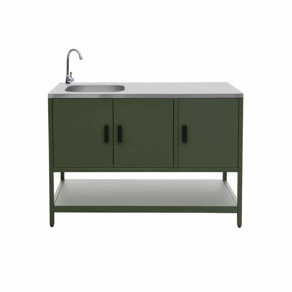 sweeek Outdoor Kitchen with Charcoal Barbecue and 2 Sink Modules in Green – 2