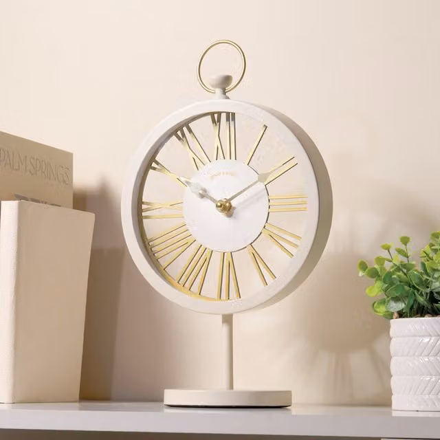 Jonas & James Modern Round Analog Tabletop Desk Clock in White
