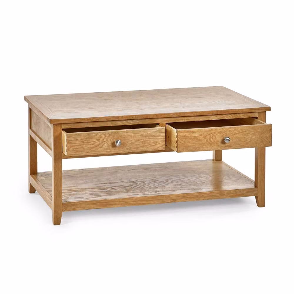 Cheshire Kinloch Rectangular Coffee Table with 2 Drawers in Light Oak – 2