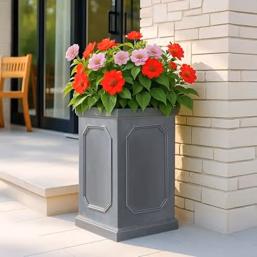 IDEALIST Large Grey Stone Faux Lead Reinforced Planter, Height: 64 cm, 62L