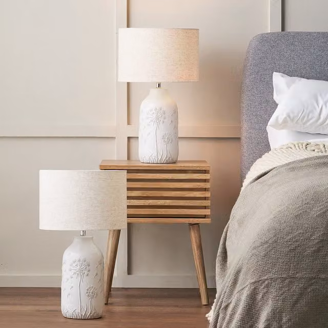 Pacific Lifestyle Set of 2 Flora Floral Ceramic Table Lamps in White