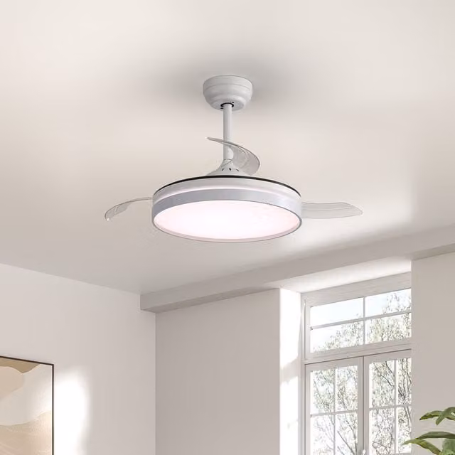 Living Star Retracted Blade Acrylic Ceiling Fan Light with LED and Remote Control in Black