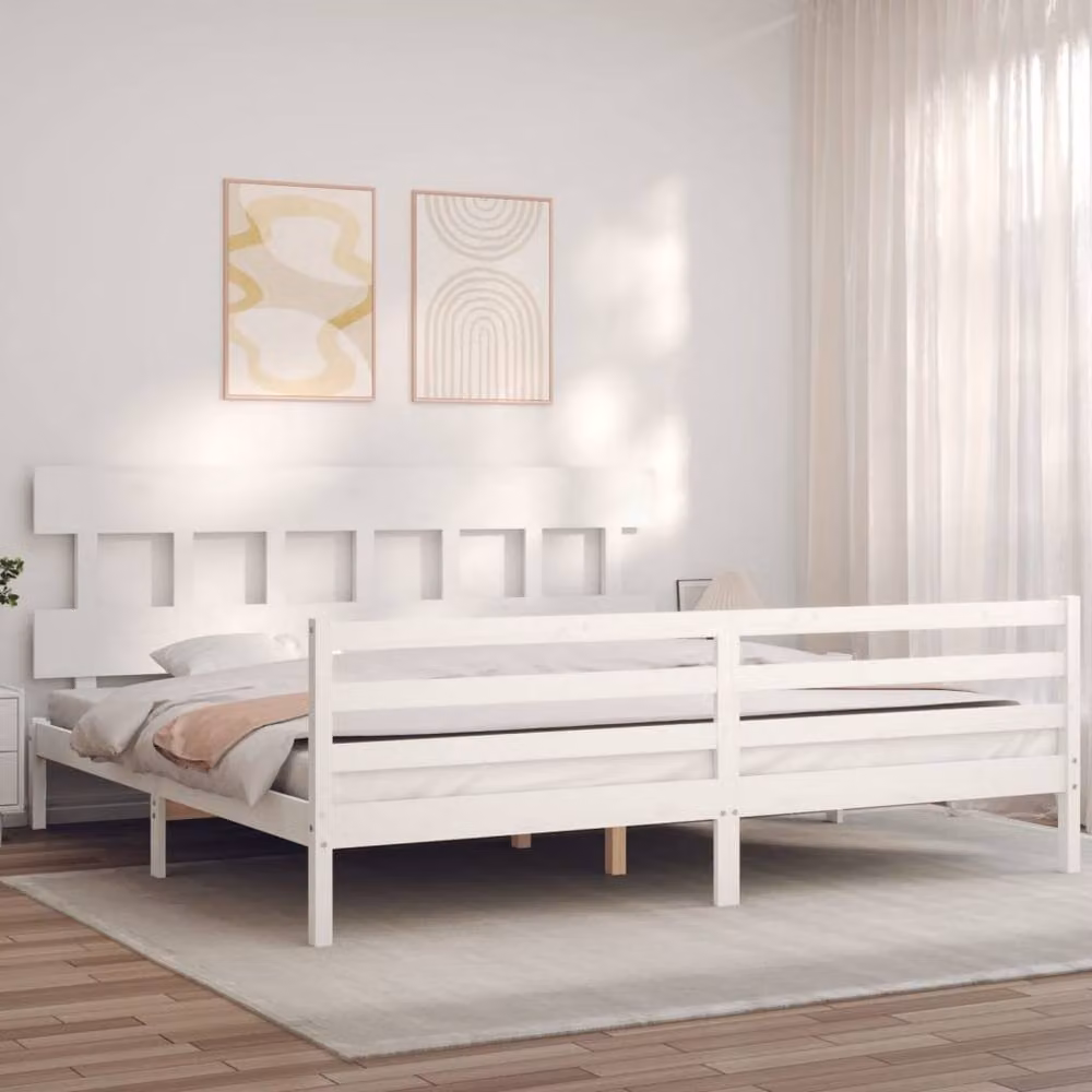 Berkfield Home Solid Wood Bed Frame with Headboard in White, 200 x 200 cm – 2