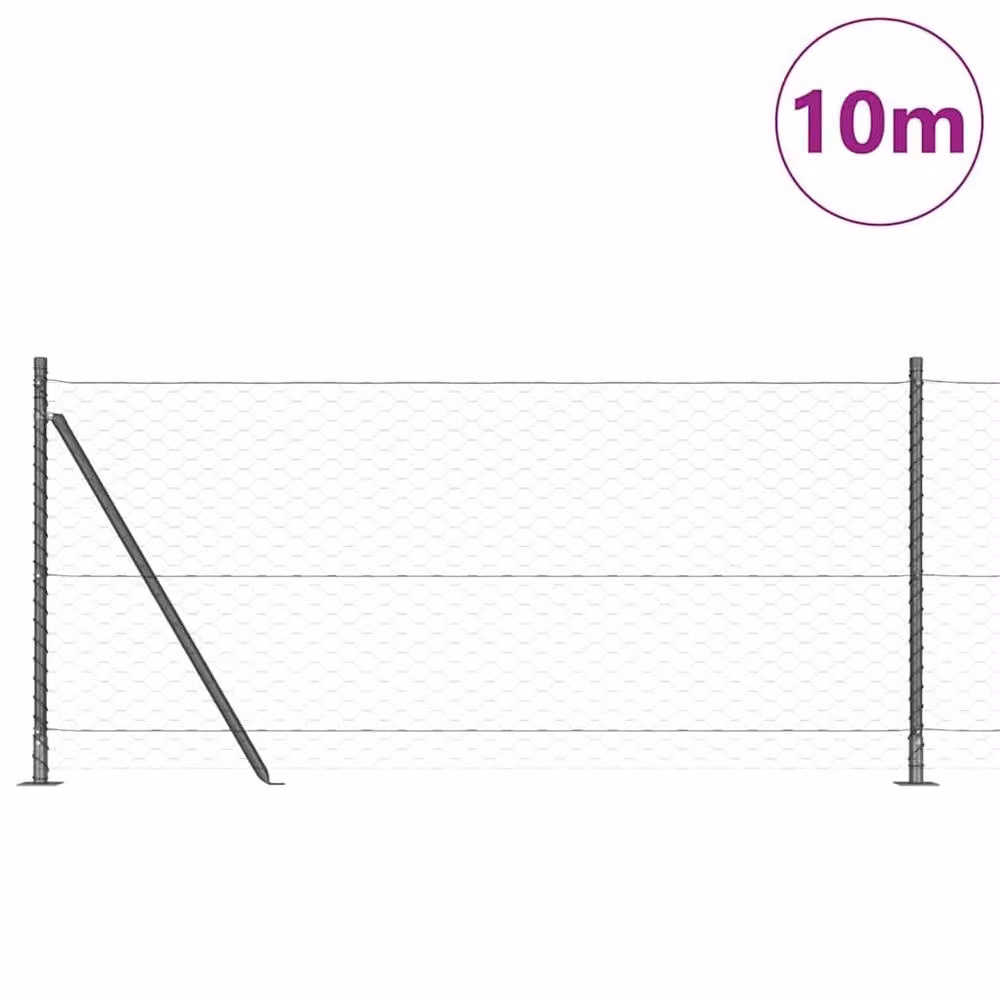Berkfield Home Grey Steel Hexagon Wire Mesh Fence 0.8 x 10 m – 2
