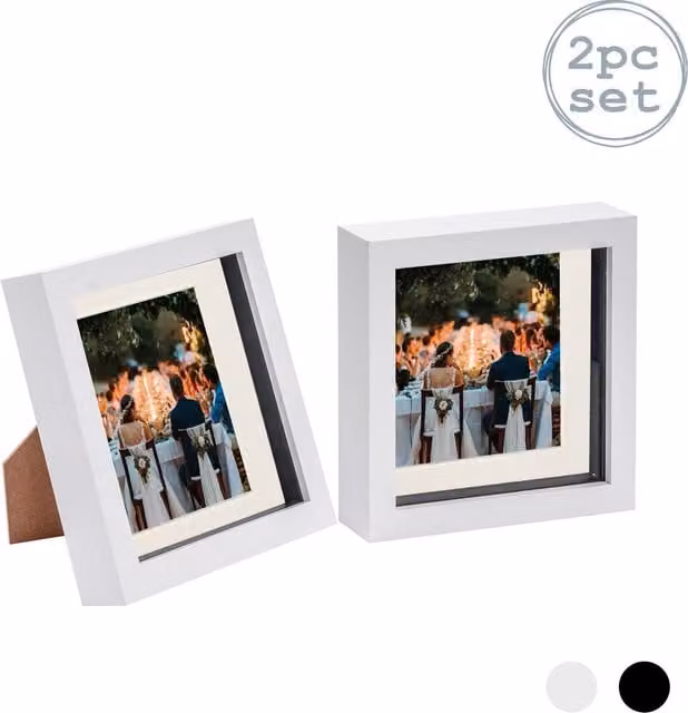 Nicola Spring Pack of 2 Square 3D Box Photo Frames in White and Yellow, W/H: 15.24 x 15.24 cm with 10.16 x 10.16 cm Mount