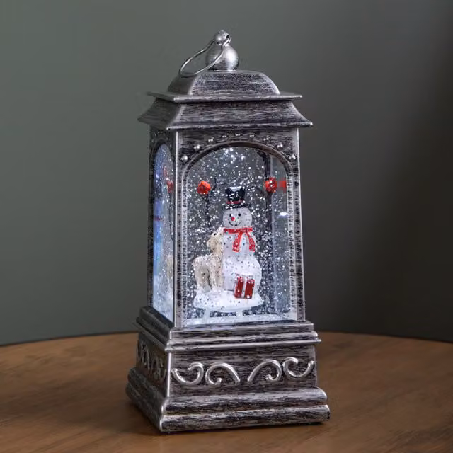Samuel Alexander Rustic Silver and Bronze Christmas Water Spinner Decoration with Snowman Scene, 21 cm
