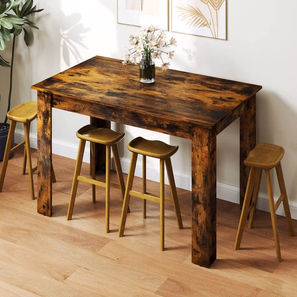 VOGREX Modern Height Adjustable Kitchen Dining Table in Brown Wood with 110kg Max Load – 3