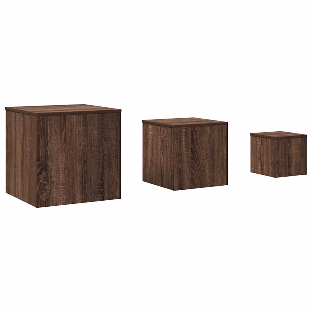 Berkfield Home Set of 3 Classic Square Nested Side Tables in Brown Oak MDF – 2