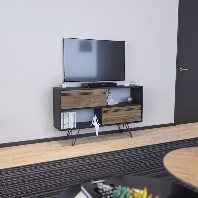 Decorotika Kerby Mid-Century TV Unit in Black and Walnut