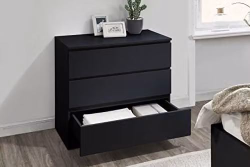 Birlea Oslo 3 Drawer Chest in Black, W/D/H: 80 x 40 x 77 cm – 1