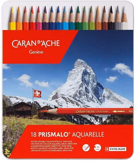 Caran d'Ache Prismalo Aquarelle 18 Water-Soluble Colour Pencils in Multicolour