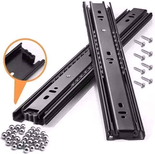 Nordara 3 Pairs of Heavy Duty Full Extension Ball Bearing Drawer Runners in Black, Length: 45.72 cm – 1
