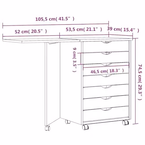vidaXL Rolling Cabinet with Desk MOSS Grey Solid Wood Pine – 3