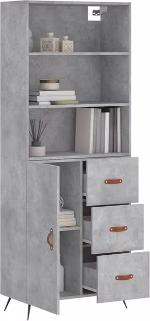 Berkfield Home Highboard in Concrete Grey with Hinged Doors and Internal Shelves, W/D/H: 69.5 x 34 x 180 cm – 1