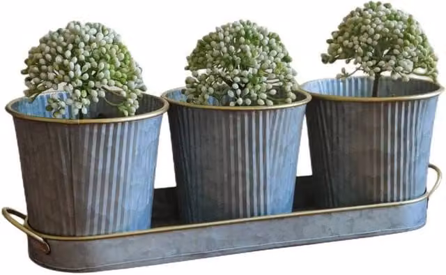 FLAVORA Metal Windowsill Herb Planter with Drainage Tray in Silver or Gold – 1