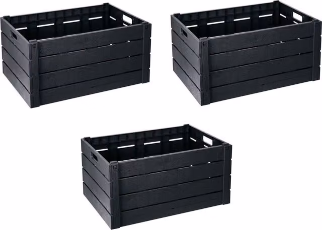 Strata Stackable and Foldable Plastic Crate with Handles in Grey and Black