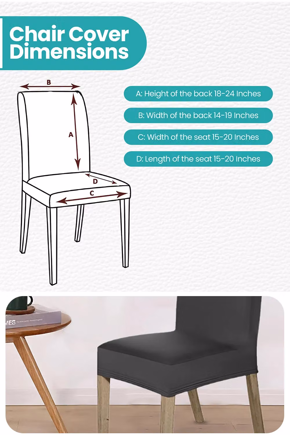 Neel Blue Universal Armless Dining Chair Protective Slipcover in Dark Grey with Spandex Stretch – 2