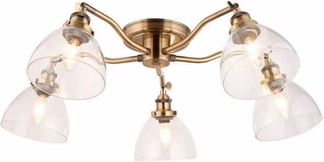 Netlighting Hansen Multi Arm Semi Flush Ceiling Lamp in Antique Brass and Transparent Glass – 1