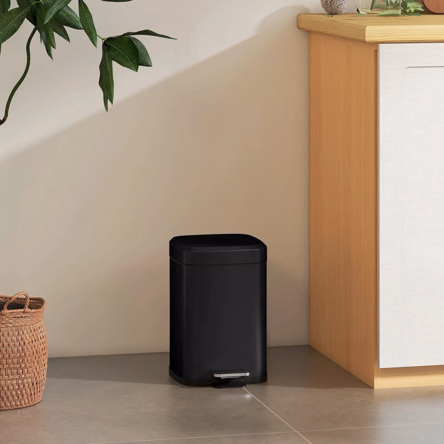 HOMCOM 12L Metal Kitchen Pedal Bin with Soft-close Lid and Removable Inner Bucket, Black – 2
