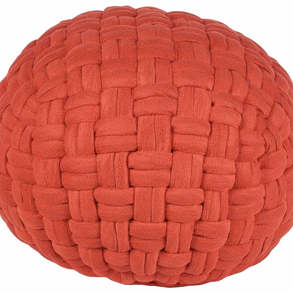 Wyld and Coco Red Velvet Basketweave Pouffe, W: 45 cm, D: 35 cm – 2