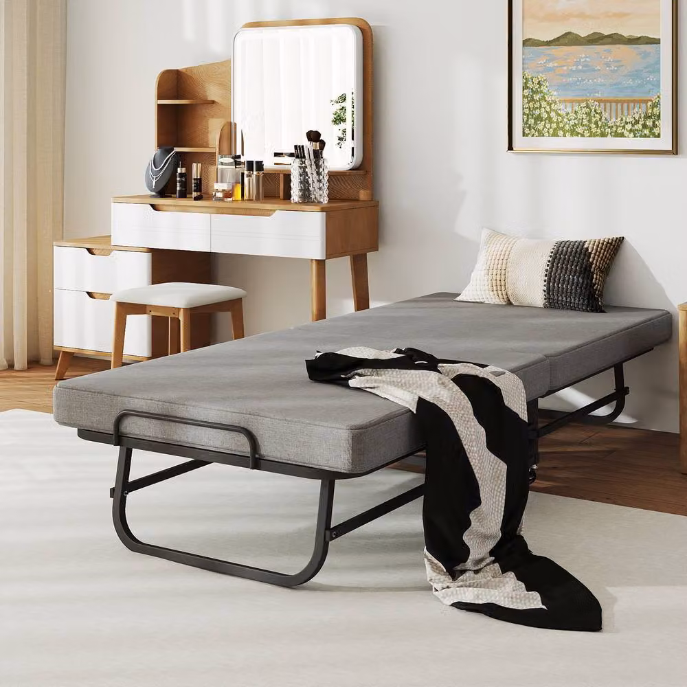 Rolipo Portable Folding Guest Bed with Memory Foam Mattress, Grey, W/D/H: 79 x 190 cm – 2