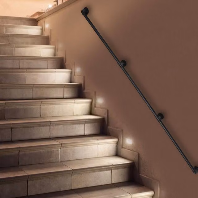 SPETLEK Black 3-Section Wall Mounted Steel Handrail Pipe for Stairs, W/D/H: 1000 x 52 x 52 cm